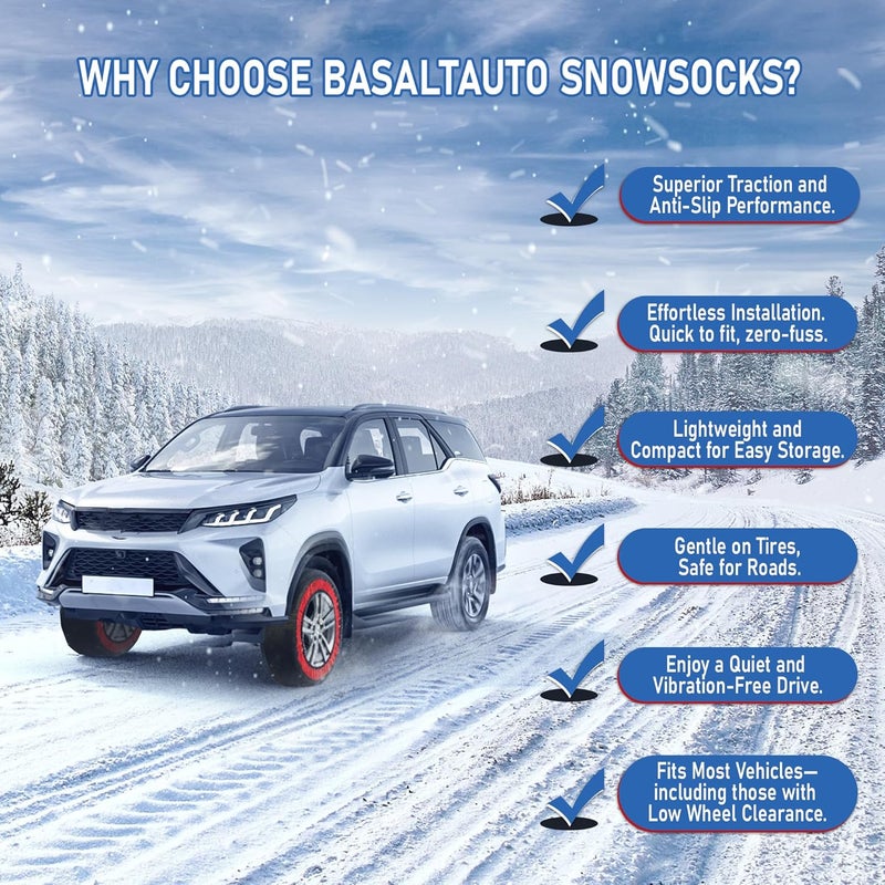BasaltAuto Automotive Snow Socks for Tire Red L Textile Snow Chains Fabric Car Chains, 2 Pairs of Gloves, Winter Accessories SUV Trucks Pickup Winter Emergency EN 16662-1:2020 Standard - Image 4